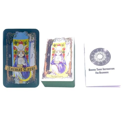 Zqkimzi Standard Tarot Deck, Animal-Themed Cards, Fate Divination Set, Tinbox Storage, English Version, 10x6x4cm, Spiritual Readings & Board Game Plays von Zqkimzi