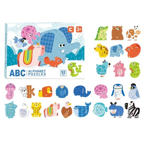 Zuasdvnk Alphabet Tierrätsel, Alphabet -Matching -Puzzle, 52X/Set Educational Cognitive Animal Rätsel, Briefe Sorting Board, Kinder Lernen Spiele für Bildung Mädchen & von Zuasdvnk