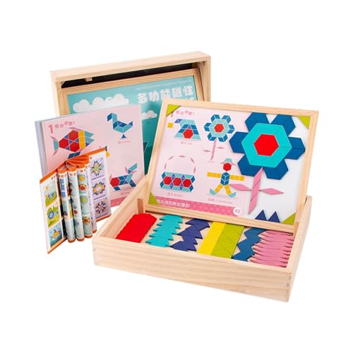 Zuasdvnk Holzmuster-Blöcke-Set, magnetisches Design-Puzzle-Set | Reise-Tangrams Fantasievolles magnetisches Formenspiel | Fantasievolles Spielen, Kunsthandwerk, Reise-Tangrams mit Lösung und Karten von Zuasdvnk