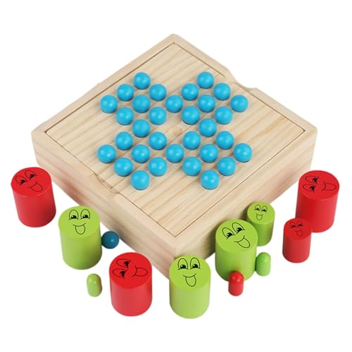 Zuasdvnk Holzperlenspiel für Kinder, Runde Schachbrett, 2 in 1 Wood Kids Schachspiel, Big Essen kleine Strategiespielzeug für intelligente Logikverbesserung von Zuasdvnk