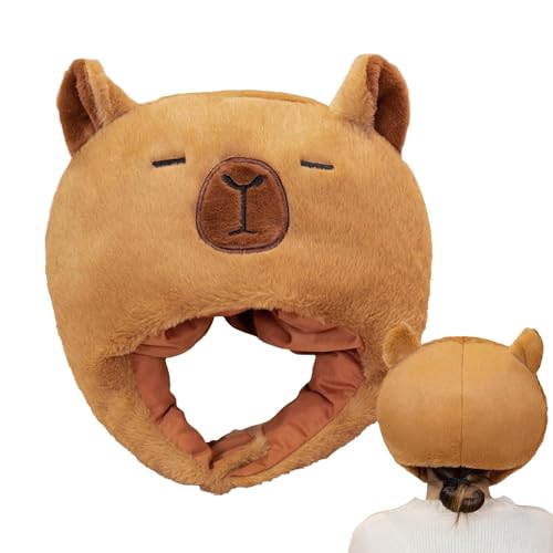 Zuasdvnk Niedlicher Capybara-Hut, Plüsch-Capybara-Kopfbedeckung, Niedliche Plüsch-Capybara-Mütze, Niedlicher Plüsch-Capybara-Hut, entzückende Tierkopfbedeckung für Cosplay-Karnevalskostüme von Zuasdvnk