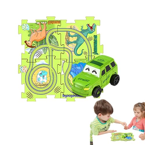 Zuasdvnk Puzzle-Racer-Autobahn-Set, Puzzle-Bahnen mit Fahrzeugen | Puzzle Rail Car Toys Lernspiele | Auto-Spielset Feinmotorikspielzeug, Bauspielzeug Dinosaurier-Thema, Lernspielzeug Puzzle-Strecke von Zuasdvnk