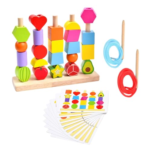 Zuasdvnk Schnürperlen für Kleinkinder, Holzperlen-Sequenzierungsspielzeug - Lernpuzzles aus Holz, Farberkennungsspielzeug | Farberkennung verbessert die Feinmotorik mit Schnür- und Stapelblöcken von Zuasdvnk
