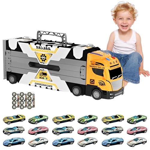 Zuasdvnk Transport-LKW-Spielzeug,Transport-LKW-Spielzeug für Jungen,Transporter-Spielzeugset für Kinder - Rennstrecke und 18 Spielzeugautos, Rennwagen mit Licht und Sound, LKW-Spielzeug für Jungen und von Zuasdvnk