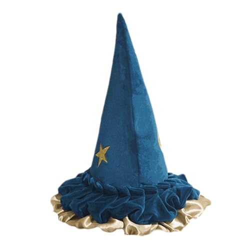 Zubehors Blauer Hexenhut,Halloween Hexenhut | Frauen Erwachsene Zauberer Männer Kostüm Cosplay Hut - Blaue Hexenhüte für Frauen, Stern-Mond-Muster, Zauberer, Herrenkostüm, Cosplay-Hut, von Zubehors