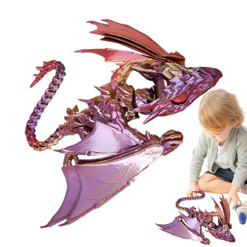 Zubehors Flexibler beweglicher Drache, 3D-Gedruckter beweglicher Drache | Geflügelter Drache - Regenbogen-Perlglanzfarben, geflügelter Drache, 3D-Gedruckter Drache mit Flügeln für Festivals, von Zubehors