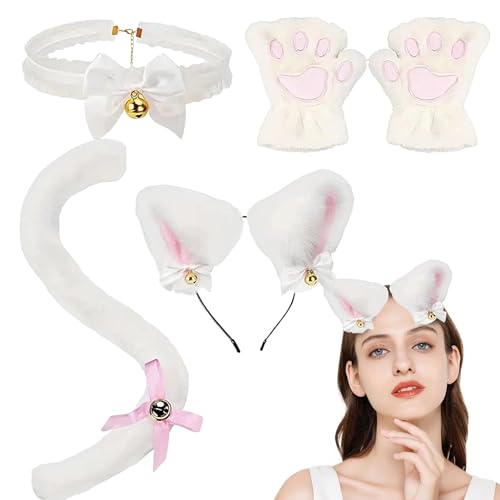 Zubehors Katzenkostümzubehör,Katzenohren- und Schwanzset | Cosplay-Kopfschmuck, Katzenkostüm-Set mit Krallenhandschuhen,Bequemes Party-Kleidungsset, Cosplay-Zubehör für Anime-Party, Halloween, von Zubehors