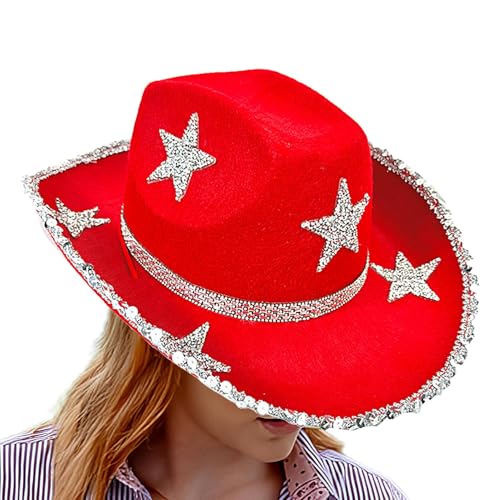 Zubehors Stern-Cowboy-Hut, Glitzer-Cowgirl-Hut, Filz Strass Damen Cowboyhut, Bunter Cowboyhut, weicher Cowboyhut für Tanz, Hochzeit, Partys von Zubehors