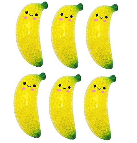 Awesome Realistic Yellow Squeezy Bead Smiling Bananas 6 Pack (13.3 cm) Durable Sticky Rubber Surrounds Liquid Beads Stress Relief, Fidget Soft & Gooey (6) von Zugar Land