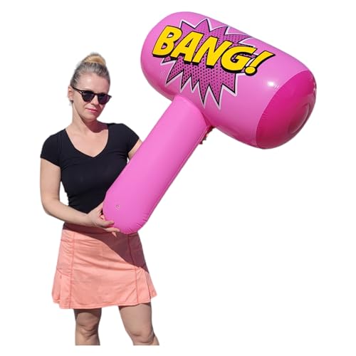 Bunter Jumbo-Bang-Schlägel zum Aufblasen (91,4 cm), Rosa, Blau, Lila und Grün. Doppelseitiger Superhelden-Hammer, aufblasbar, für Spielkämpfe, für Kinder und Erwachsene (Rosa) von Zugar Land