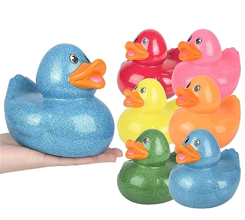 Große 15,2 cm hohe Glitzer-Gummi-Enten (Enten), Sammlerstück, bunte Enten, ideal für Armaturenbrett-Display und Badespiele, 12 Stück von Zugar Land