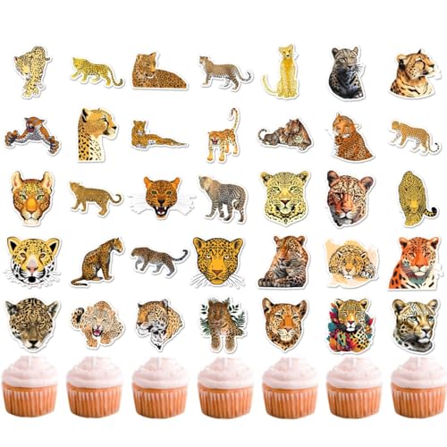 50 Stück Leopard Cupcake Topper, Leoparden Aufkleber, Cupcake Dekoration zum Selbermachen, Partyzubehör mit Dschungeltieren, Leoparden-Party (2 in 1) (Leopard) von Zuisytm