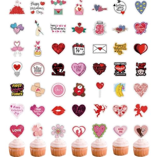 50 Stück Love Cupcake Topper Liebesaufkleber DIY Cupcake Dekoration Liebhaber Party Supplies Valentinstag Party Verlobungsparty Hochzeitsfeier（2 in1） von Zuisytm