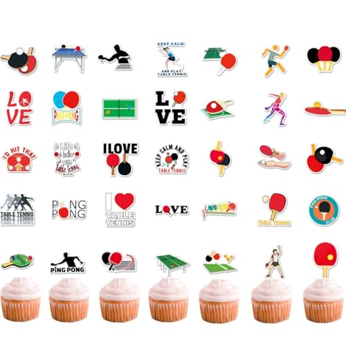 50 Stück PingPong Cupcake Topper, PingPong Aufkleber, DIY Cupcake Dekoration, Sport Party Zubehör, PingPong Party (2 in 1) (pingpong) von Zuisytm