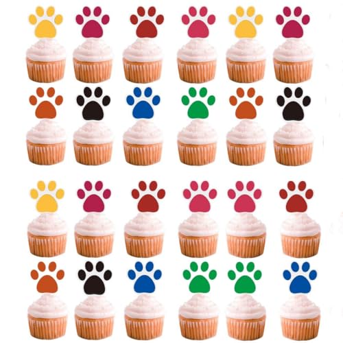 24 Stück bunte Hund Pfote Kuchen Topper Pfote Cupcake Dekoration Haustier Party Supplies Hund Party Baby Duschen Geburtstag Party Haustier Geburtstag Party Supplies von Zuisytm