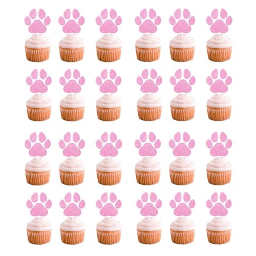 24 stücke rosa Hundepfoten-Kuchenaufsatz Pfoten-Cupcake-Dekoration Haustier-Partyzubehör Hundeparty Babyparty Geburtstagsparty Haustier-Geburtstagspartyzubehör (pink dog paw) von Zuisytm