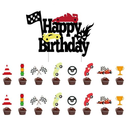 33 Stück Rennsport Cupcake Topper Auto Cupcake Dekoration Rennsport Party Zubehör Speed ​​Party Babypartys Geburtstagsparty Rennauto Thema Party Zubehör von Zuisytm