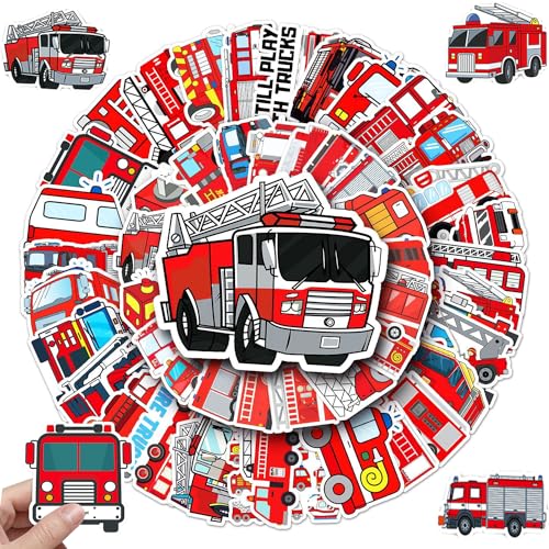 Zulbceo 100 Stück Set Feuerwehraufkleber, Feuerwehrauto Dekorative Aufkleber, Kinder Fahrzeug Aufkleber, Jungen Auto Aufkleber, Wasserdicht Thema Party Favour. von Zulbceo