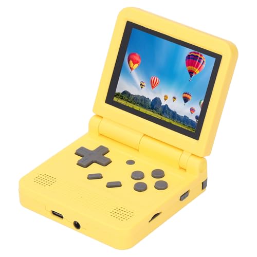 Flip Tragbare Retro Handspielkonsole, Gelber V90 3 Zoll Bildschirm 2 Verstellbare Winkel Clamshell Spielekonsolen, Unterstützt 15 Emulatoren, Retro Videospielkonsole (16G) von Zunate