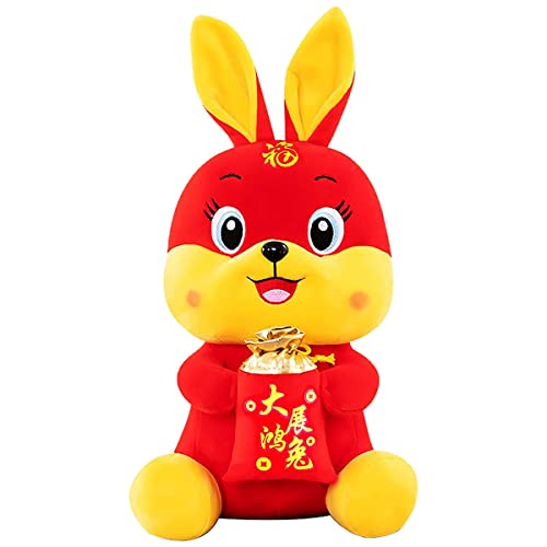 Zunedhys 2023 Kaninchen-Jahr-Maskottchen-Puppe-Kaninchen-PlüSch-Spielzeug-Chinesisches Sternzeichen-Segen-Andenken-Kaninchen-Neujahrs-Geschenk-Ausgangsverzierung von Zunedhys