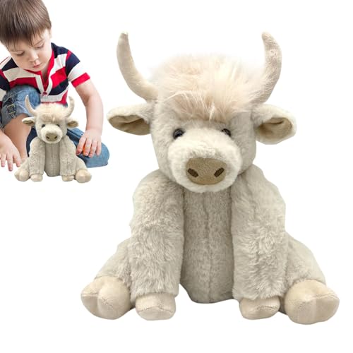 Zunetsutock Gefüllte Highland Cow - 10 Zoll Joint Movable Scottish Highland Cow - Farmspielzeug mit Ton, Schlafenszeit -Hochland -Rinder, Yak -Stofftier für Geburtstagsferien von Zunetsutock