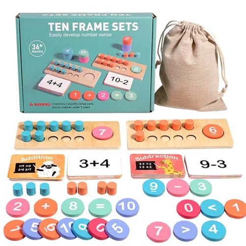 Holz-Zehnrahmen-Set – Mathe-Manipulationsspielzeug für Kinder | Vorschul-, Kindergarten- und Grundschul-Lernspiel | Additions-, Subtraktions- und Zählmaterial für Lehrer, Homeschooling und Klassenzimm von Zunishaone