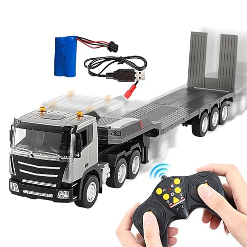 Zunishaone RC Semi Truck für Kinder, Semi Truck Ferngesteuertes Auto | RC-Auto-LKW-Spielzeug im Maßstab 1:24-9-Kanal-Pritschenwagenmodell mit Anhänger, 2,4-GHz-LKW-RC-Fahrzeug mit Ton und Licht für von Zunishaone