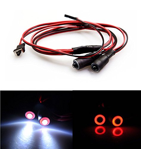 XUNJIAJIE 1 Stück 5mm 2Leds Angel Eyes & Demon Eyes Headlight RC Autolicht for 1/10 RC Crawler (Rot&Weiß) von ZuoLan