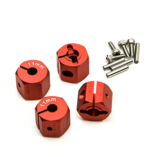 ZuoLan 1 Set Aluminum 12mm Rad-Hex Felge Hex Hub Mutternkappen Pin Set Fuer 1/10th RC Modell Auto (Rot, 11MM) von ZuoLan