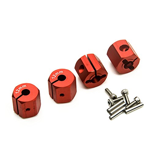 ZuoLan 1 Set Aluminum 12mm Rad-Hex Felge Hex Hub Mutternkappen Pin Set fuer 1/10th RC Modell Auto (Rot, 12MM) von ZuoLan