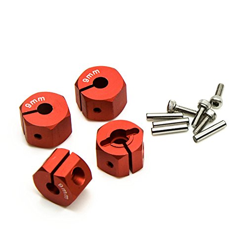 ZuoLan 1 Set Aluminum 12mm Rad-Hex Felge Hex Hub Mutternkappen Pin Set Fuer 1/10th RC Modell Auto (Rot, 9MM) von ZuoLan