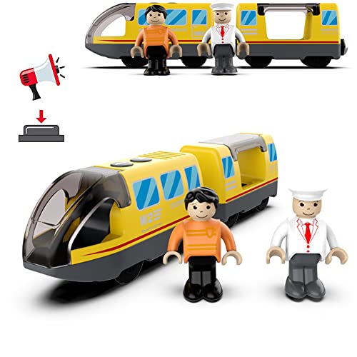 Zuoan Eisenbahn elektrische lok Holzeisenbahn Zug,Electric Train Toy, Kinder Lokomotive Kompatibel mit Holzschienen Kinder Spielzeug Junge Mädchen Kleinkind Spielzeug – Gelb von Zuoan