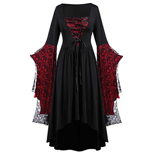 Gothic Halloween Kleid Kostüm Damen A-Linie Maxi Kleider mit Schmetterlingsärmeln Karneval Kostüm Festliches Vintage Hexenkleid Cosplay Club Party Kostüme Mittelalter Kleid Cosplay (3D-Black, XXXXXL) von Zuoyue