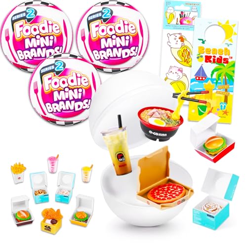 ZURU 5 Surprise Foodie Mini Brands Mystery Set - 3 Pack Series 2 Surprise Mini Food Toys Mystery Bundle with Stickers, More | Mini Brands Foodie Series von Zuru