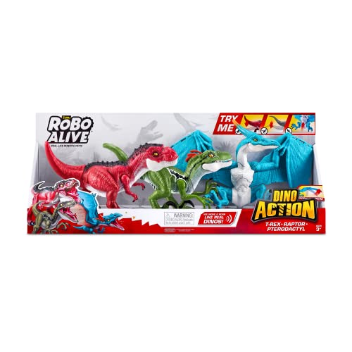 ZURU - Robo Alive – Dino Action Mega Pack 3 Dinos – T-Rex, Raptor, Pterodactyl – Dinosaurier-Roboter – realistische Bewegungen – Sound – 7176 von Zuru