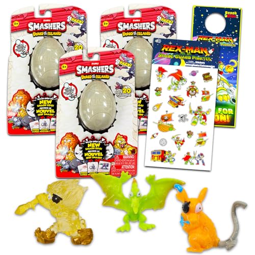 Zuru Smashers Dino Island Überraschungsei-Set – Paket mit 3 Dinosaurier-Eier-Überraschungsspielzeugen mit Minifigur plus Aufklebern, mehr | Dinosaurier-Partygeschenke, T-Rex-Partyzubehör von Zuru