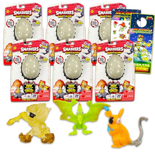 Zuru Smashers Dino Island Überraschungsspielzeug-Set – Paket mit 6 Dinosaurier-Eier-Überraschungsspielzeugen mit Minifigur plus Aufklebern, mehr | Dino-Partygeschenke, Dinosaurier-Partyzubehör von Zuru