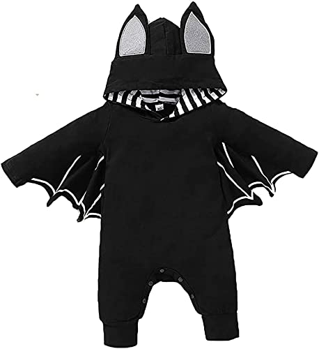 Zusnxaxe Neugeborenes Säugling Baby Jungen Mädchen Halloween Outfit Schwarz Fledermaus Kostüm Strampler mit Ohren Hut Langarm von Zusnxaxe