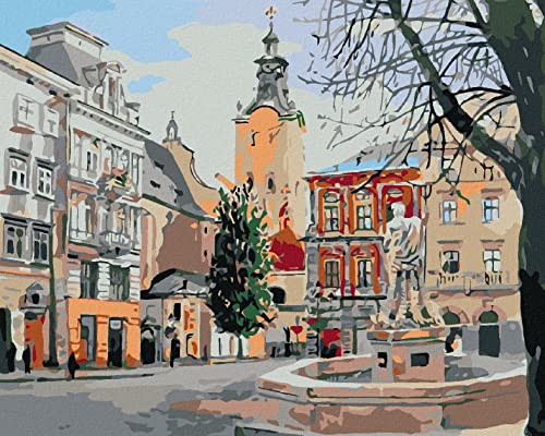 Zuty 1981202, Malen nach Zahlen-BRUNNEN AM STADTPLATZ 80x100 cm ohne Keilrahmen von Zuty