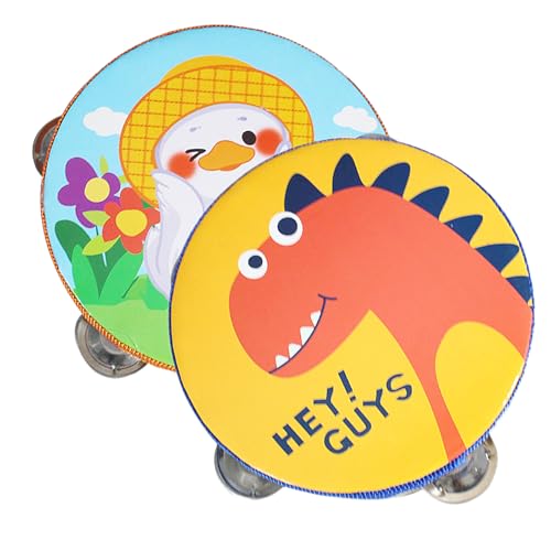 Tamburin Kinder,Zuzer 2PCS Tambourine Holz Handtrommeln 6 Zoll Handheld Tamburin,Tamburine mit Glöckchen Musikinstrumente für Kinder Baby von Zuzer