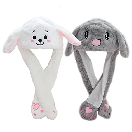 Zuzer 2PCS Tier Ohr Hut Hasen Mütze Bewegliche Ohren Hasenohren Hut Bewegliche Ohren Mütze Tiermütze Ohren Bunny Hat Kaninchen Hut Niedlich Plüsch Tier Ohr Hut für Geburtstagsgeschenk Cosplay von Zuzer