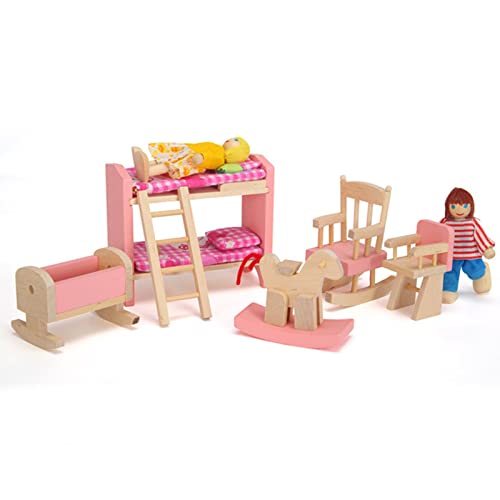 Zuzer 6PCS Puppenhaus Möbel Holz Miniatur Möbel Set Puppenhaus Zubehör Puppenhausmöbel Mini Puppenhaus Möbel für Jungen, Mädchen und Kleinkinder Wooden Dollhouse Furniture Set von Zuzer