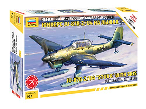 Zvezda 1:72 JU-87 B-2/U4 Stuka w/Ski - Modellbausatz,Plastikbausatz, Bausatz zum Zusammenbauen, detaillierte Nachbildung 7323 Mehrfarbig von Zvezda