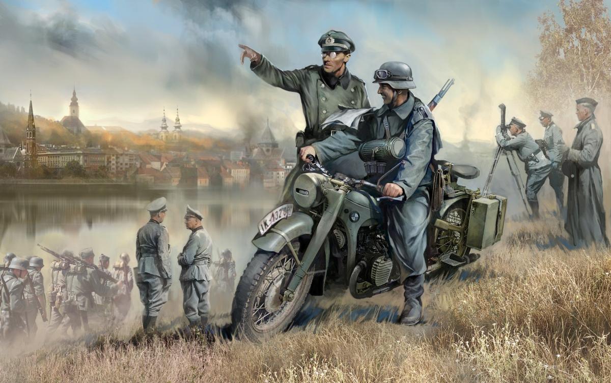 Germ.WWII Solo Motorrad R12 m. Figuren von Zvezda