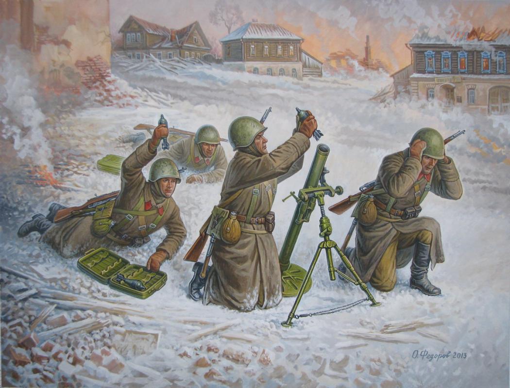 Soviet.82-mm Mörser m.Crew (Winter) von Zvezda