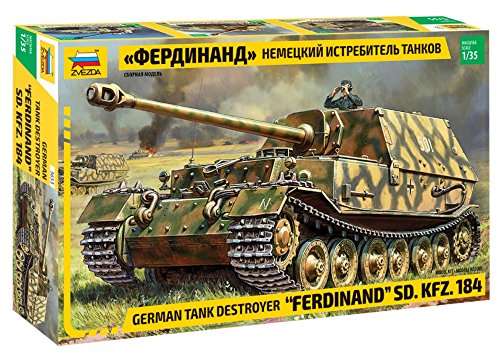 ZVEZDA 500783653 - 1:35 Sd. Kfz.184 "Ferdinand Tiger", Modellbau, Bausatz, Standmodellbau, Hobby, Basteln, Plastikbausatz, Unlackiert, grün von Zvezda