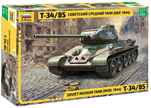 ZVEZDA 500783687 - 1:35 T-34/85 Soviet medium tank, Modellbau, Bausatz, Standmodellbau, Hobby, Basteln, Plastikbausatz, Unlackiert von Zvezda