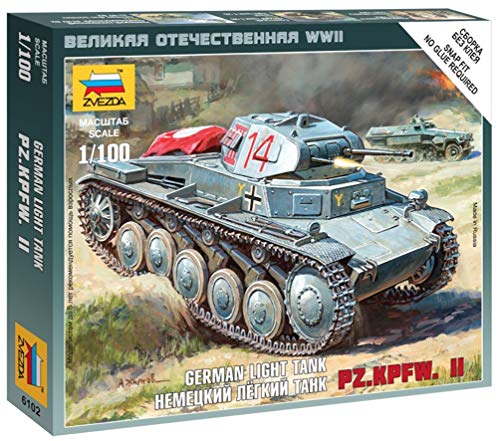 Zvezda 1:100 WWII Deutscher Panzer II - Modellbausatz,Plastikbausatz, Bausatz zum Zusammenbauen, detaillierte Nachbildung, unlackiert ZVE-6102 von Zvezda