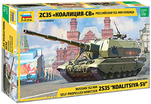 Zvezda 500783677 Fahrzeug 500783677-1:35 2S35 Koalitsiya-SV Russian self-p-Plastikbausatz-Modellbausatz-Zusammenbauen-Bausatz-für Einsteiger-detailliert, Olive von Zvezda