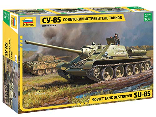 Zvezda 500783690 Fahrzeug 500783690-1:35 SU-85 Soviet self propelled Gun-Plastikbausatz-Modellbausatz-Zusammenbauen-Bausatz-für Einsteiger-detailliert, Khaki von Zvezda